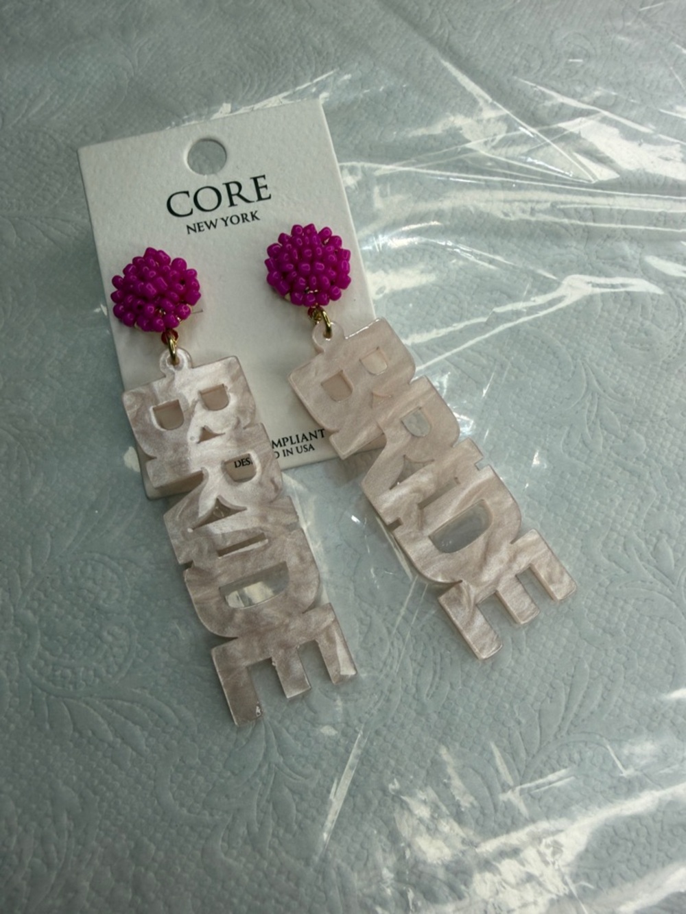 Core New York 'BRIDE' Pearl Drop Earrings with Fuchsia Studs
